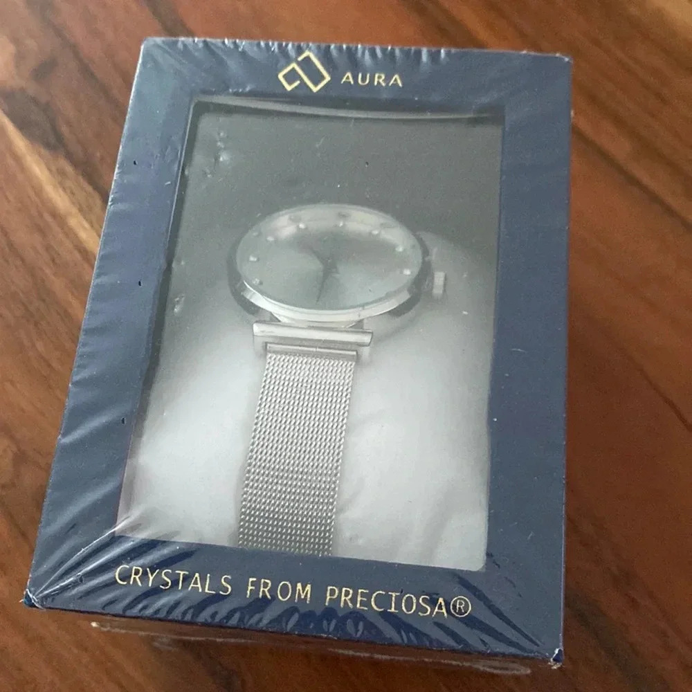 NWT Aura Women’s Watch Silver Faux Crystals from Preciosa Metal Band